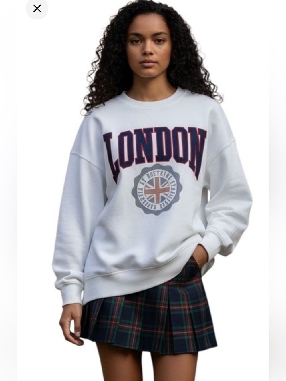 Free Fly London Graphic Sweatshirt Oversized White Varsity Collegiate